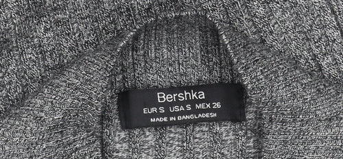 Bershka Women Grey Slim Fit Mock Neck Ribbed Knit Jumper Size S
