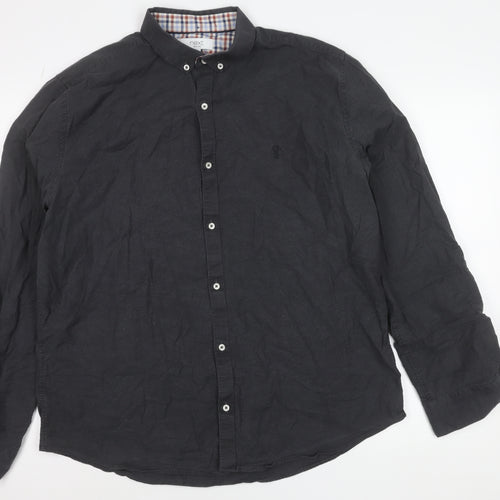 Next Men’s Black XL 45-47" Regular Fit Cotton Long Sleeve Button-Up Shirt