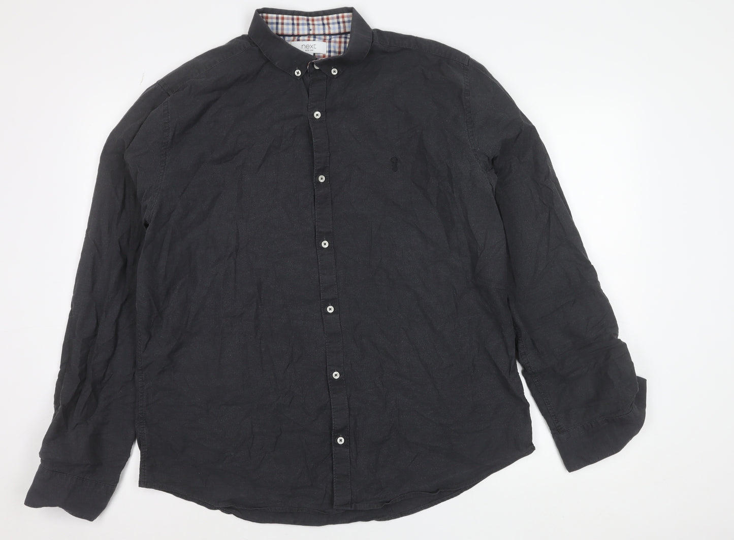 Next Men’s Black XL 45-47" Regular Fit Cotton Long Sleeve Button-Up Shirt