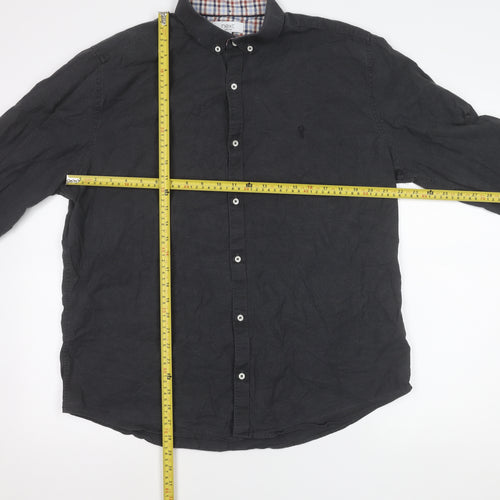 Next Men’s Black XL 45-47" Regular Fit Cotton Long Sleeve Button-Up Shirt