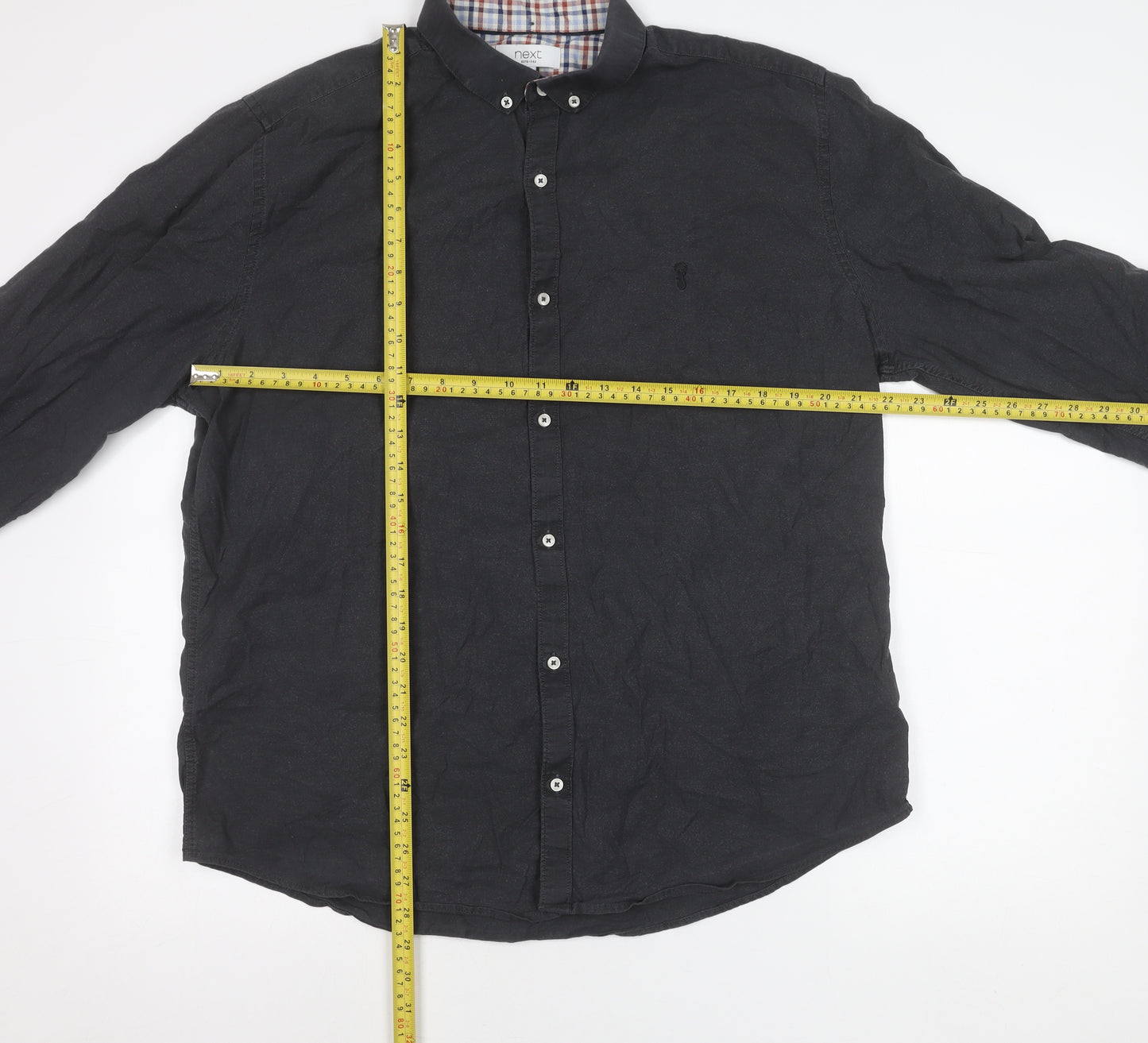 Next Men’s Black XL 45-47" Regular Fit Cotton Long Sleeve Button-Up Shirt