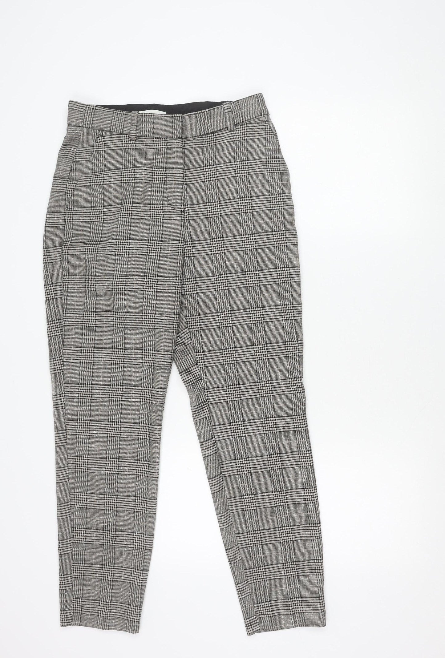 H&M Women Grey Check Slim Chino Trousers Size 10