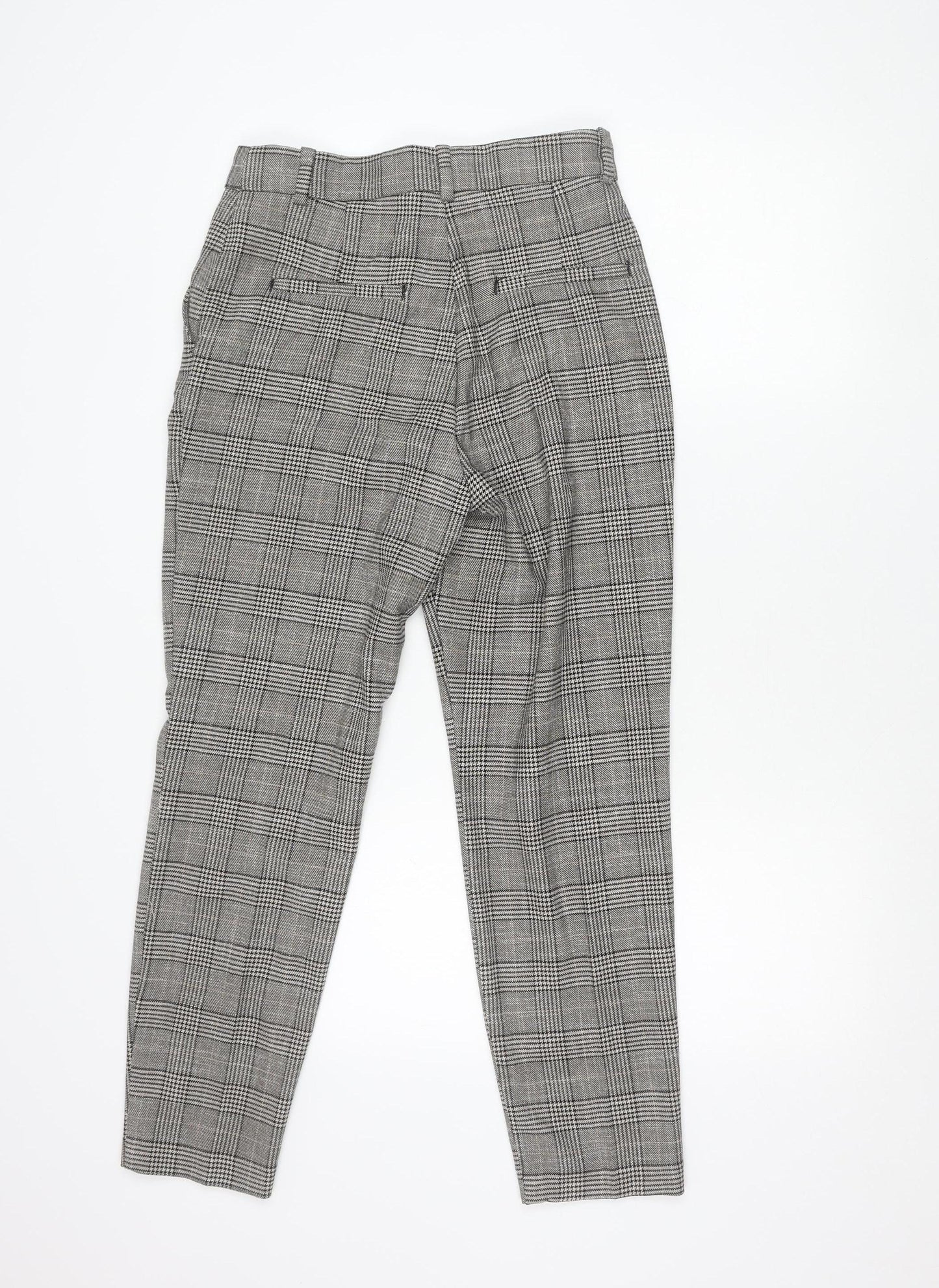 H&M Women Grey Check Slim Chino Trousers Size 10