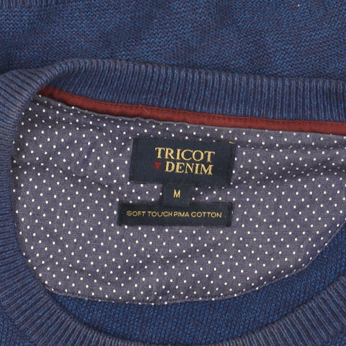 Tricot Denim Mens Blue Cotton Crew Neck Pullover Jumper Size M