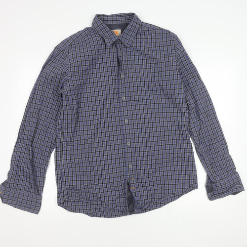 Hugo Boss Orange Men's Blue Check Cotton Button-Up Shirt L
