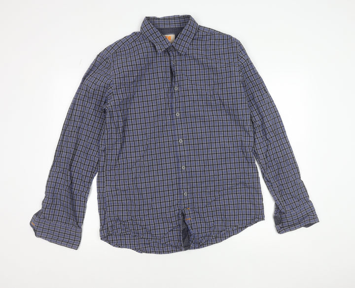 Hugo Boss Orange Men's Blue Check Cotton Button-Up Shirt L