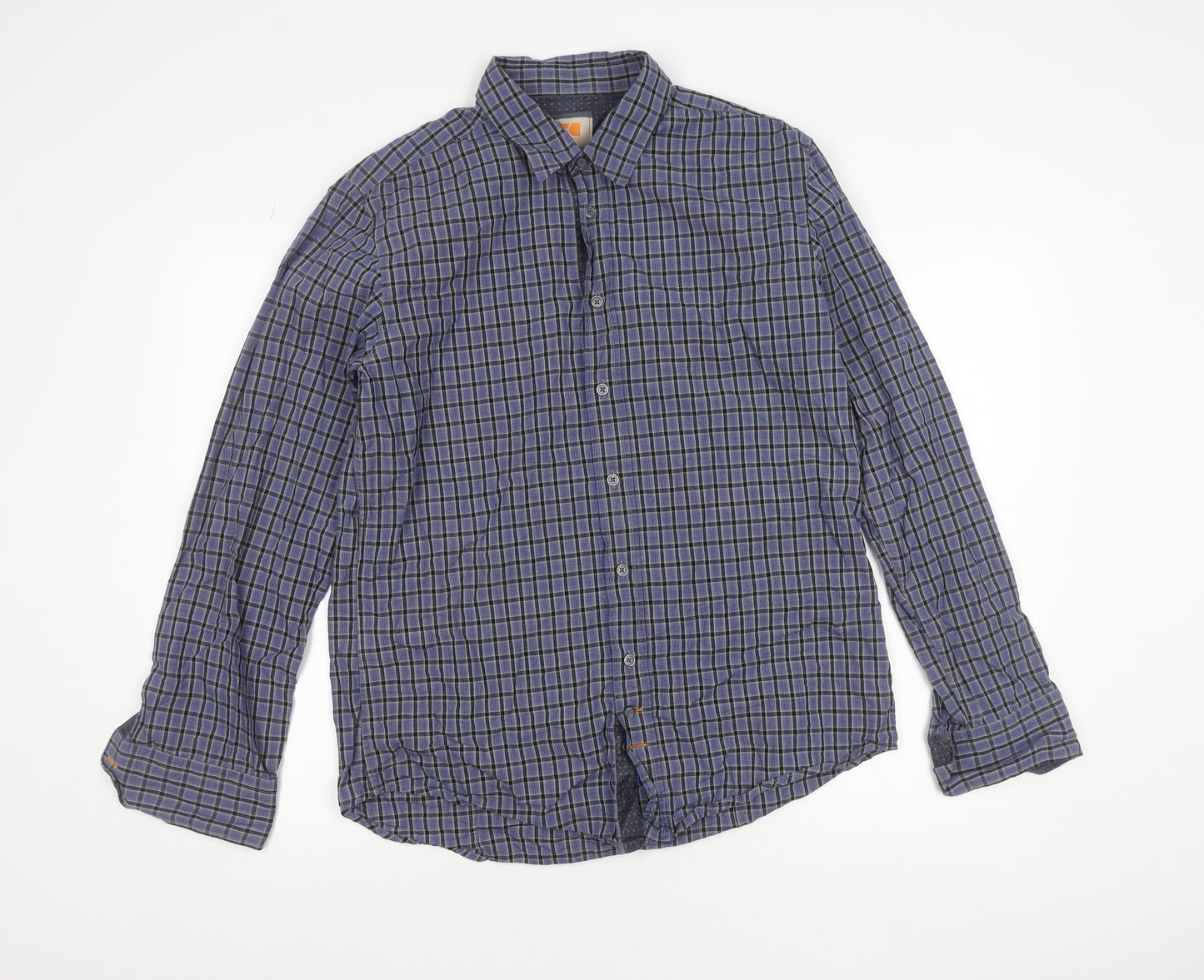 Hugo Boss Orange Men's Blue Check Cotton Button-Up Shirt L