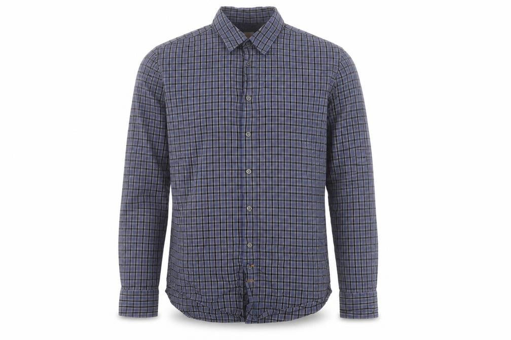 Front view of Hugo Boss Orange Men's Blue Check Cotton Button-Up Shirt L