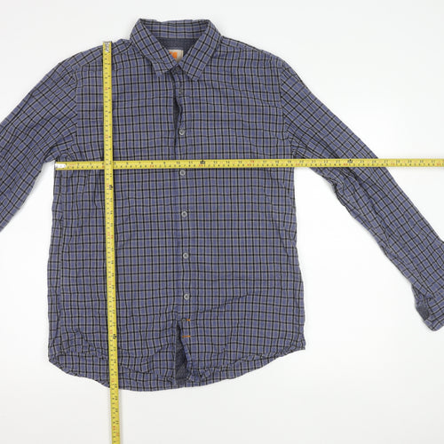 Hugo Boss Orange Men's Blue Check Cotton Button-Up Shirt L