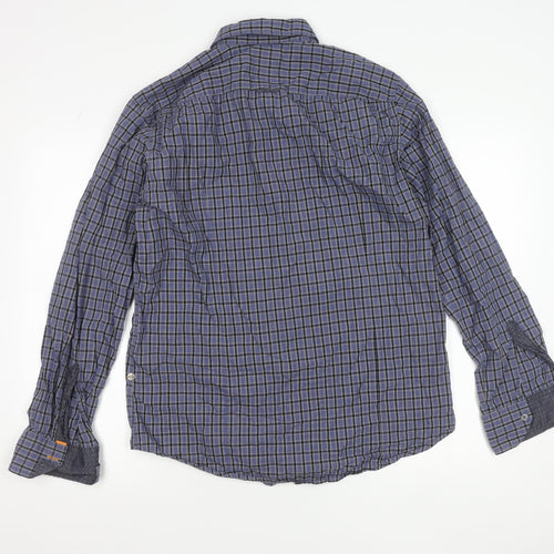 Hugo Boss Orange Men's Blue Check Cotton Button-Up Shirt L