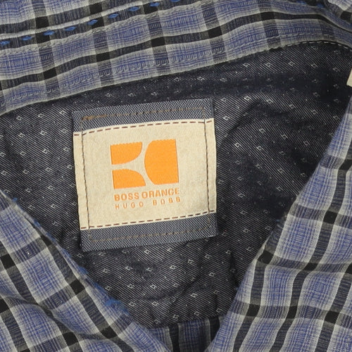 Hugo Boss Orange Men's Blue Check Cotton Button-Up Shirt L