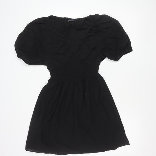 Marks and Spencer Womens Black Cotton Puff Sleeve Smocked Dress Size 10