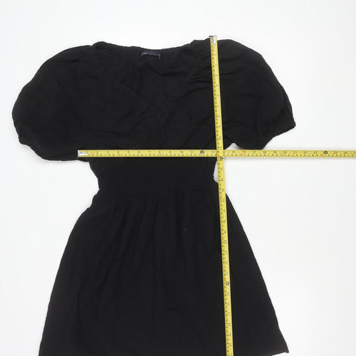 Marks and Spencer Womens Black Cotton Puff Sleeve Smocked Dress Size 10