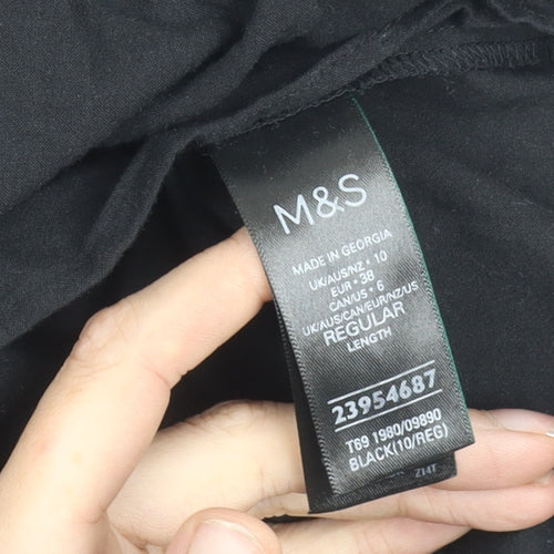 Marks and Spencer Womens Black Cotton Puff Sleeve Smocked Dress Size 10