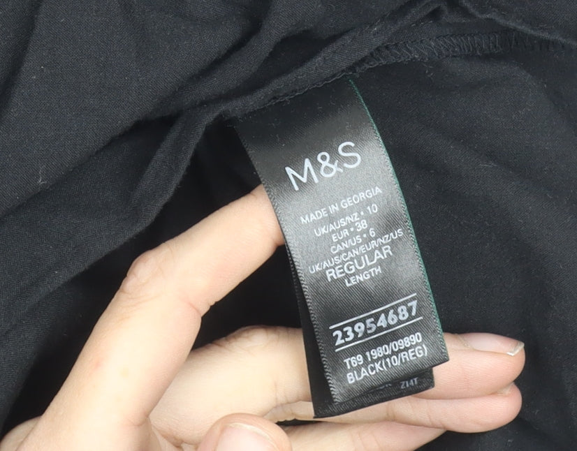 Marks and Spencer Womens Black Cotton Puff Sleeve Smocked Dress Size 10