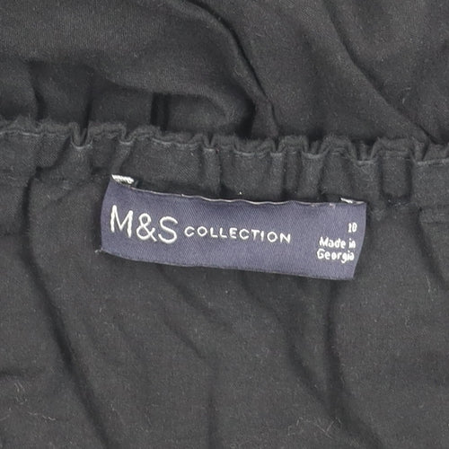 Marks and Spencer Womens Black Cotton Puff Sleeve Smocked Dress Size 10