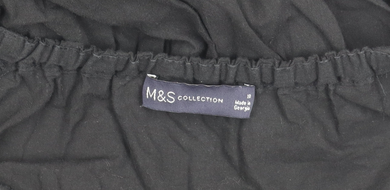 Marks and Spencer Womens Black Cotton Puff Sleeve Smocked Dress Size 10