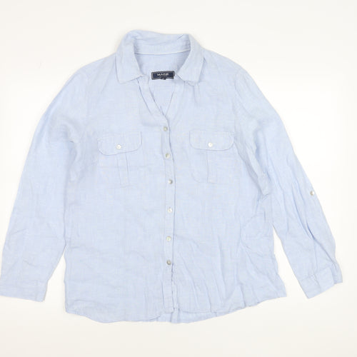 Maine New England Men's Blue Linen Long Sleeve Button-Up Shirt Size 14