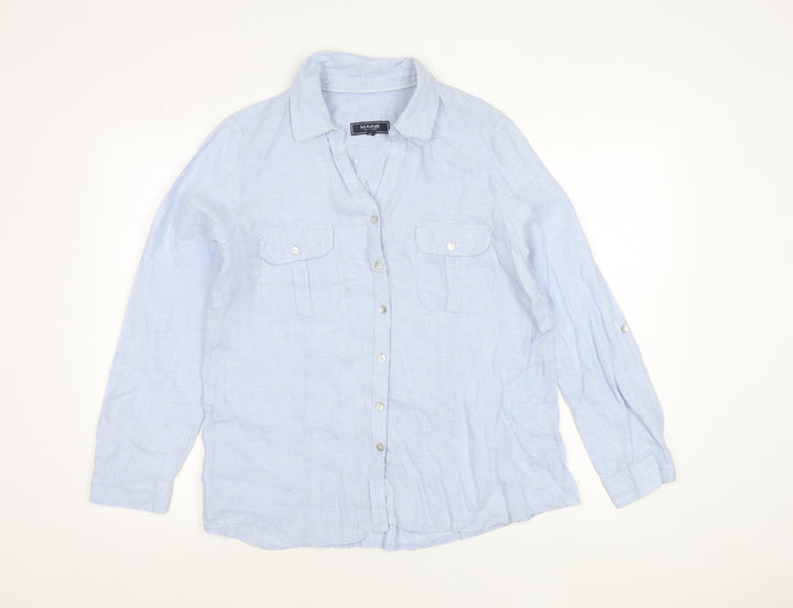 Maine New England Men's Blue Linen Long Sleeve Button-Up Shirt Size 14