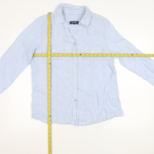 Maine New England Men's Blue Linen Long Sleeve Button-Up Shirt Size 14