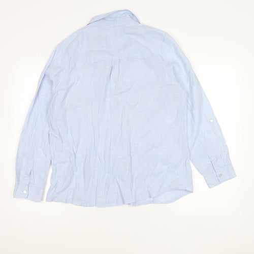 Maine New England Men's Blue Linen Long Sleeve Button-Up Shirt Size 14