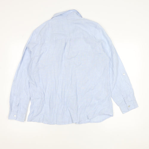Maine New England Men's Blue Linen Long Sleeve Button-Up Shirt Size 14