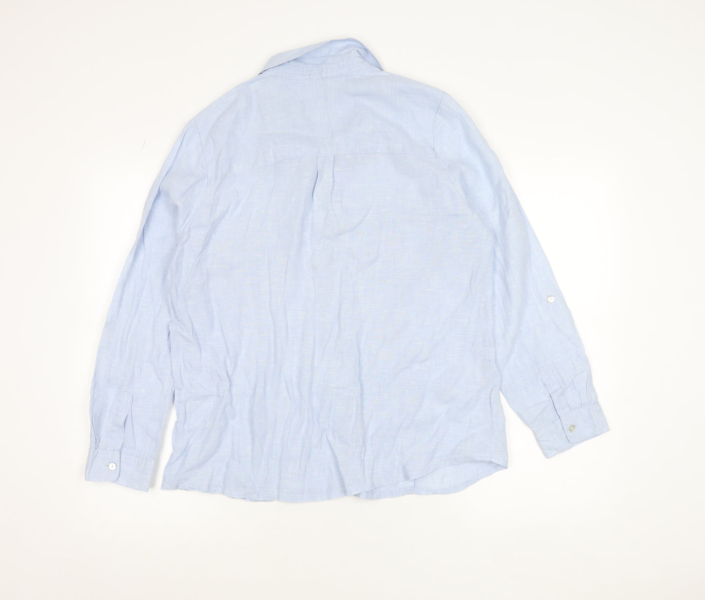 Maine New England Men's Blue Linen Long Sleeve Button-Up Shirt Size 14