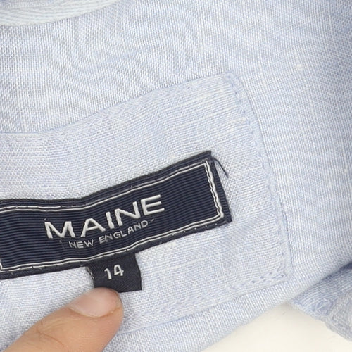 Maine New England Men's Blue Linen Long Sleeve Button-Up Shirt Size 14