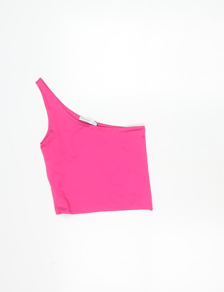 Stradivarius Women’s Pink One Shoulder Tank Top Size 6 Slim Fit