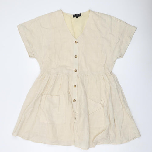 In The Style Women’s Beige Cotton Short Button Dress Size 6