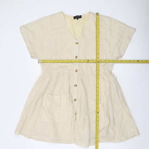 In The Style Women’s Beige Cotton Short Button Dress Size 6