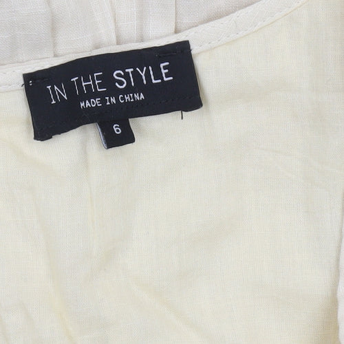 In The Style Women’s Beige Cotton Short Button Dress Size 6