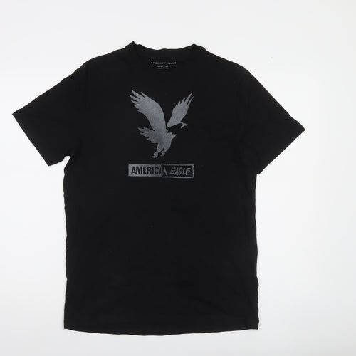 American Eagle Men's Black Small Graphic T-Shirt Super Soft Cotton