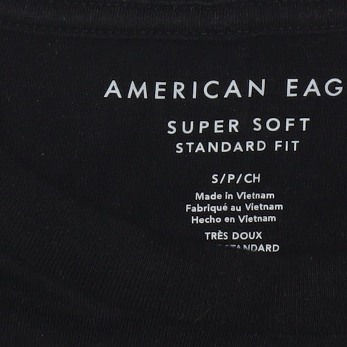 American Eagle Men's Black Small Graphic T-Shirt Super Soft Cotton