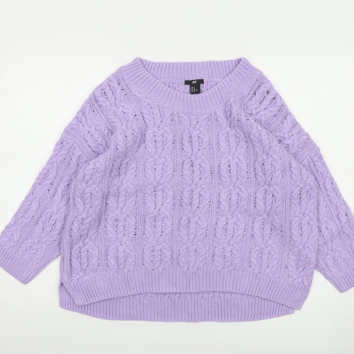 H&M Women’s Purple Cable-Knit Cotton Blend Jumper Size 12
