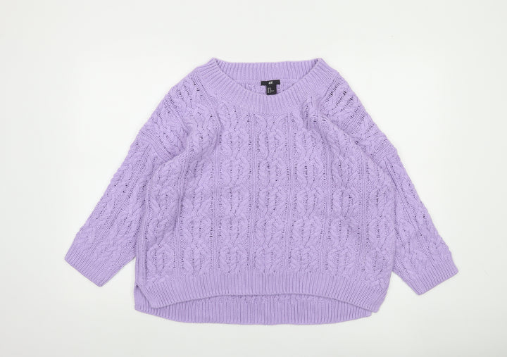 H&M Women’s Purple Cable-Knit Cotton Blend Jumper Size 12