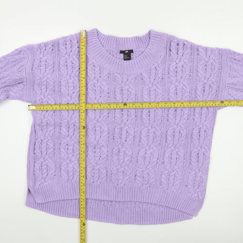 H&M Women’s Purple Cable-Knit Cotton Blend Jumper Size 12