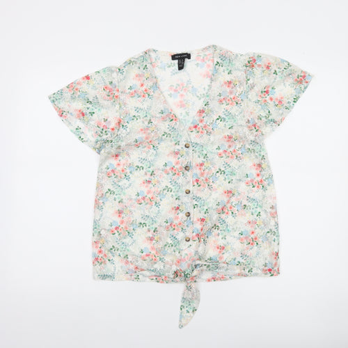 New Look Women's Multicoloured Floral Lace Cropped Blouse Size 8