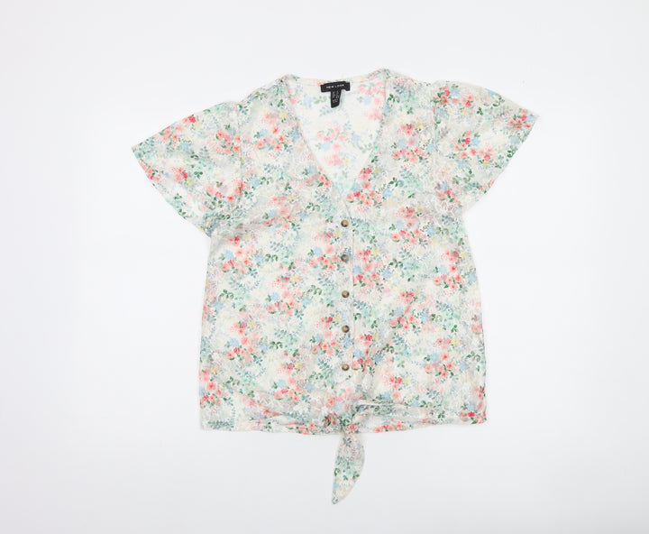 New Look Women's Multicoloured Floral Lace Cropped Blouse Size 8