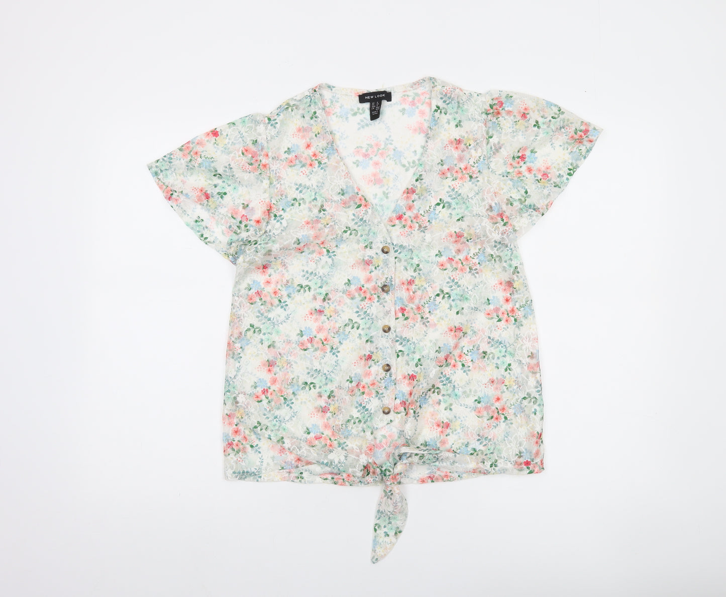 New Look Women's Multicoloured Floral Lace Cropped Blouse Size 8