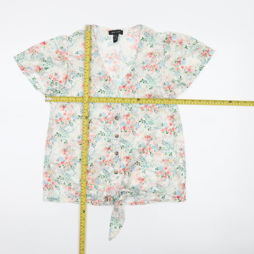 New Look Women's Multicoloured Floral Lace Cropped Blouse Size 8