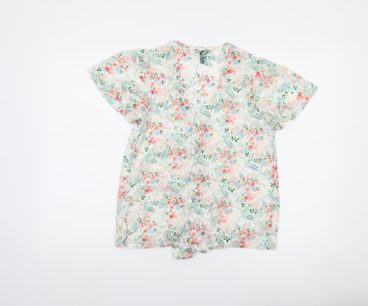 New Look Women's Multicoloured Floral Lace Cropped Blouse Size 8
