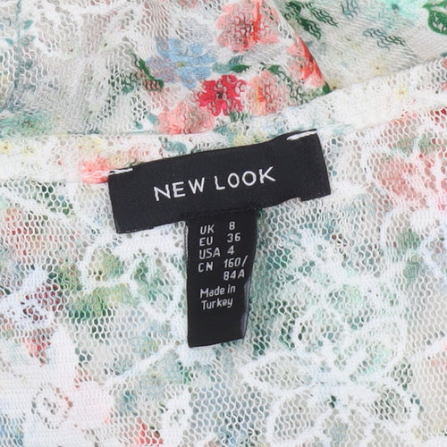 New Look Women's Multicoloured Floral Lace Cropped Blouse Size 8
