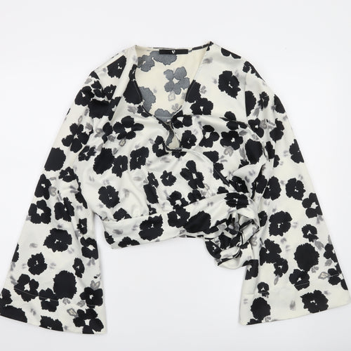 Very Womens Black Floral Wrap Satin Blouse Size 14