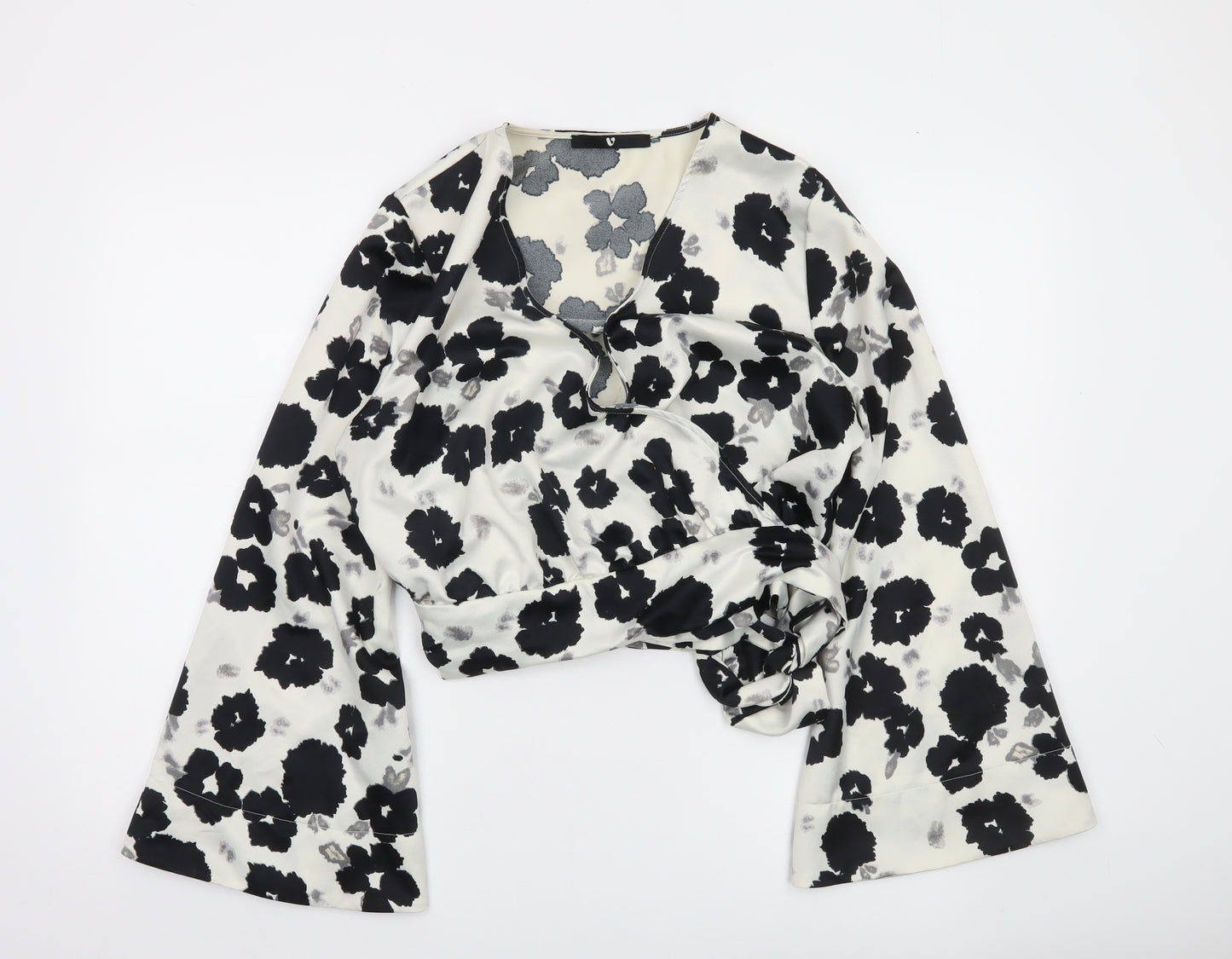 Very Womens Black Floral Wrap Satin Blouse Size 14