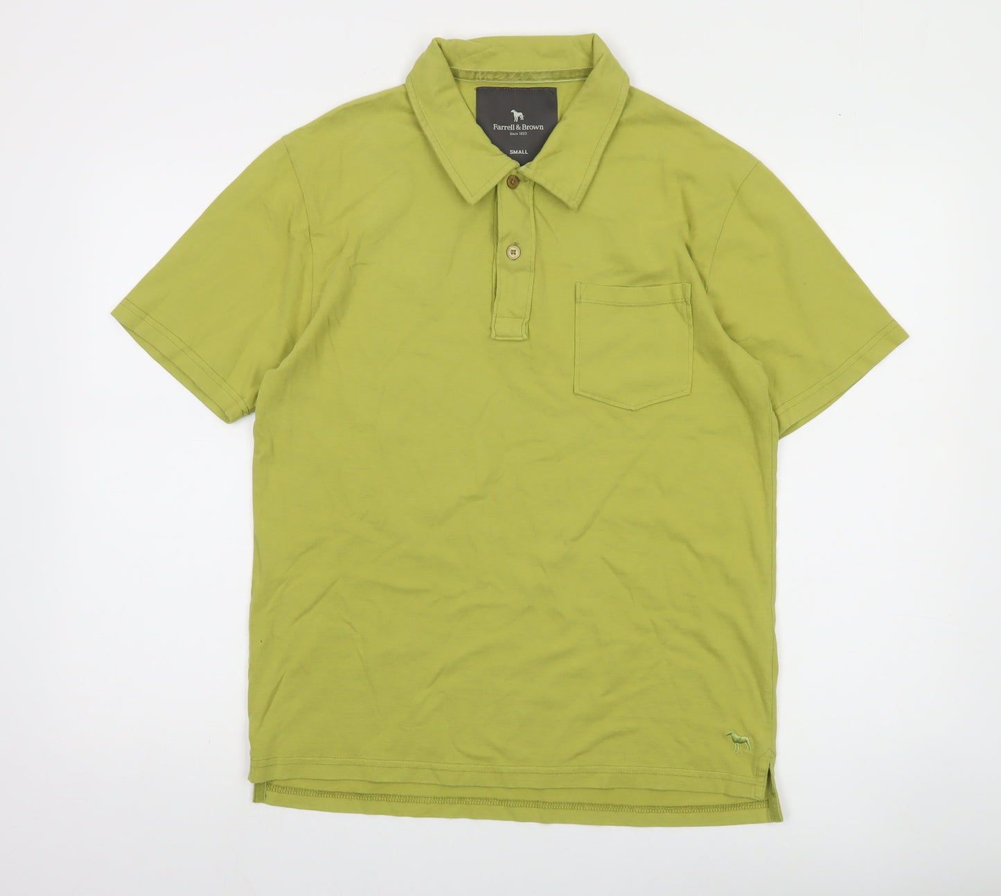 Farrell & Brown Mens Green Cotton Polo Shirt Small Regular Fit