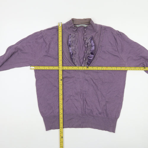 Sasha Women Purple Size 14 Ruffle V-Neck Long Sleeve Pullover Jumper