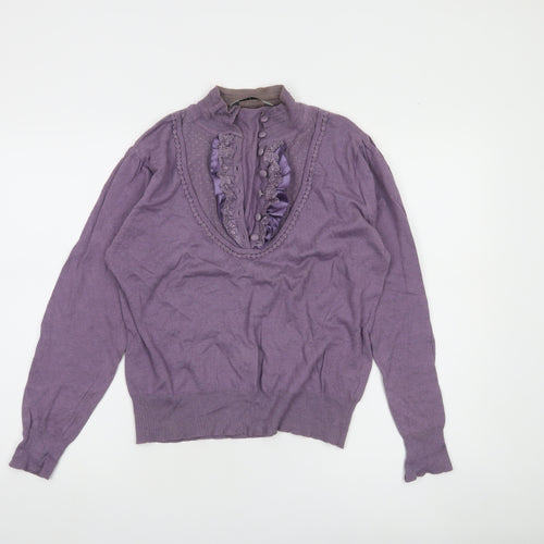 Sasha Women Purple Size 14 Ruffle V-Neck Long Sleeve Pullover Jumper