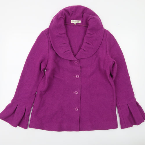 Clodagh Gallython Womens Purple Wool Jacket Size 14 Pleated Cuff