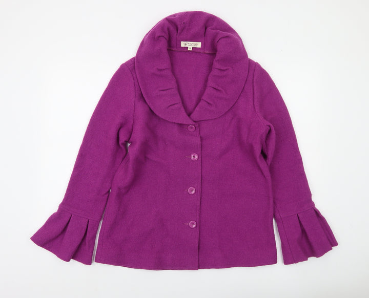 Clodagh Gallython Womens Purple Wool Jacket Size 14 Pleated Cuff